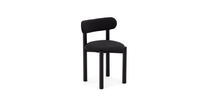 Nebai chair in black fleece and solid oak wood structure with black finish