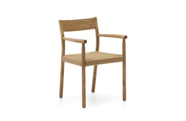 Silla Yalia de madera maciza de roble FSC 100% con acabado natural y asiento de cuerda