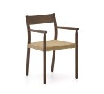 Chaise Yalia en bois de chêne avec finition noyer et siège en corde