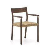 Chaise Yalia en bois de chêne avec finition noyer et siège en corde