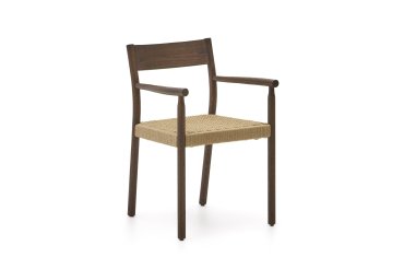 Chaise Yalia en bois de chêne avec finition noyer et siège en corde
