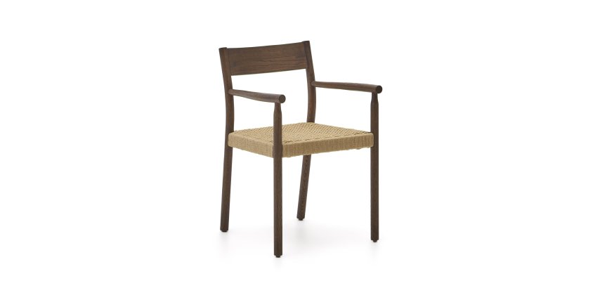Chaise Yalia en bois de chêne avec finition noyer et siège en corde