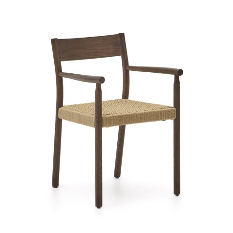 Chaise Yalia en bois de chêne avec finition noyer et siège en corde