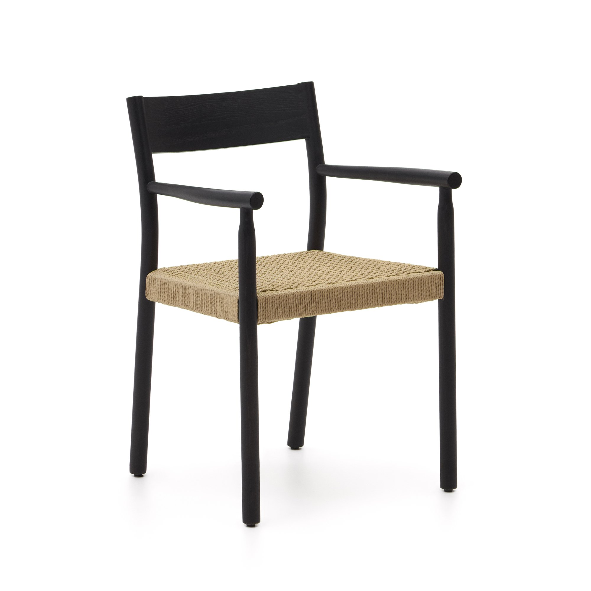 Chaise Yalia en bois de chêne avec finition noire et siège en corde