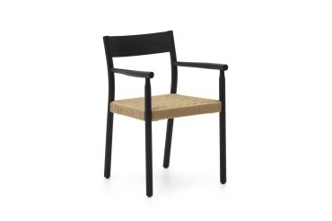 Chaise Yalia en bois de chêne avec finition noire et siège en corde