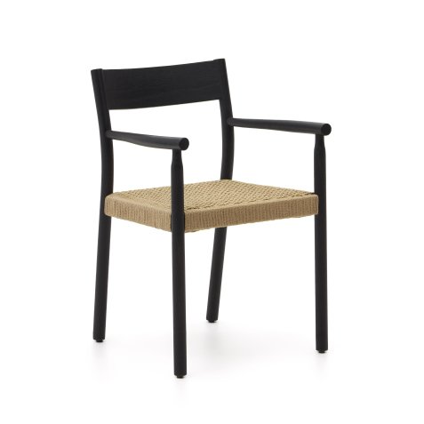 Chaise Yalia en bois de chêne avec finition noire et siège en corde