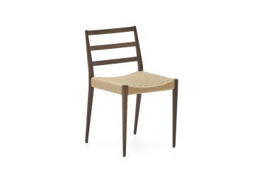 Chaise Analy en bois de chêne avec finition noyer et siège en corde
