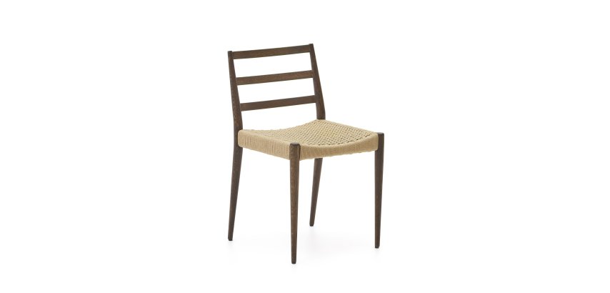 Chaise Analy en bois de chêne avec finition noyer et siège en corde
