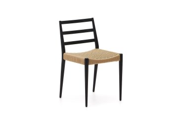 Silla Analy de madera maciza de roble FSC 100% con acabado negro y asiento de cuerda