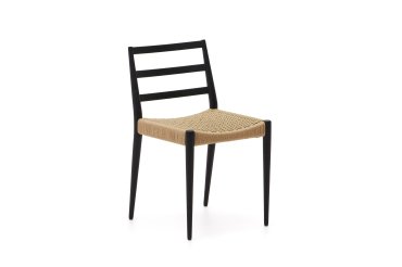 Chaise Analy en bois de chêne avec finition noire et siège en corde