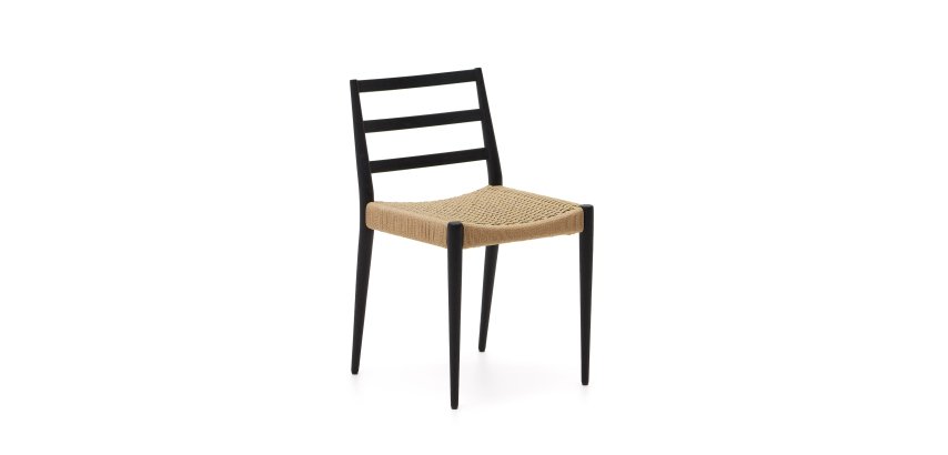 Chaise Analy en bois de chêne avec finition noire et siège en corde