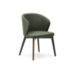 Chaise Darice en tissu chenille vert et bois de hêtre, finition noyer