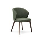 Chaise Darice en tissu chenille vert et bois de hêtre, finition noyer