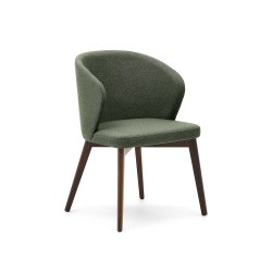 Chaise Darice en tissu chenille vert et bois de hêtre, finition noyer