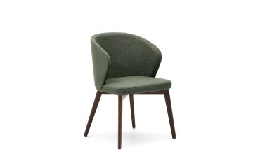 Darice chair in green chenille and solid beech wood in a walnut finish