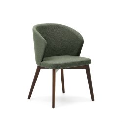 DE_Chaise Darice en tissu chenille vert et bois de hêtre, finition noyer FSC 100 %