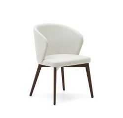 Chaise Darice en tissu chenille beige et bois de hêtre, finition noyer