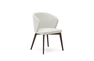 Chaise Darice en tissu chenille beige et bois de hêtre, finition noyer