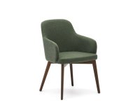 Chaise Nelida en tissu chenille vert et bois de hêtre, finition noyer