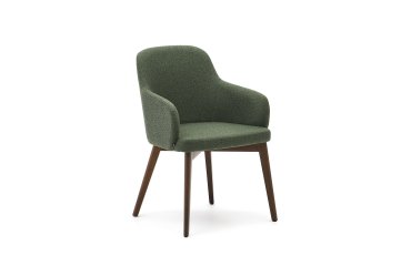 Chaise Nelida en tissu chenille vert et bois de hêtre, finition noyer