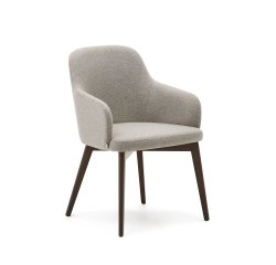 Nelida chair in brown chenille and solid beech wood in a walnut finish