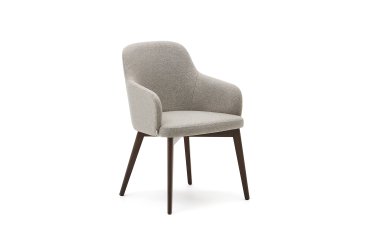 Nelida chair in brown chenille and solid beech wood in a walnut finish