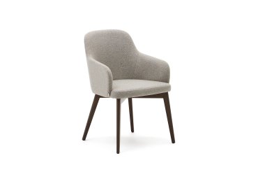 Nelida chair in brown chenille and solid beech wood in a walnut finish FSC 100%