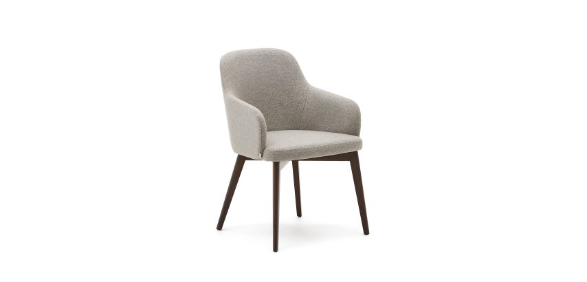Chaise Nelida en tissu chenille marron et bois de hêtre, finition noyer