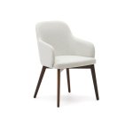 Chaise Nelida en tissu chenille beige et bois de hêtre, finition noyer