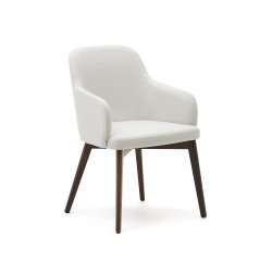 Chaise Nelida en tissu chenille beige et bois de hêtre, finition noyer