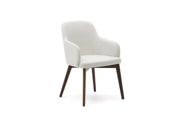 Chaise Nelida en tissu chenille beige et bois de hêtre, finition noyer