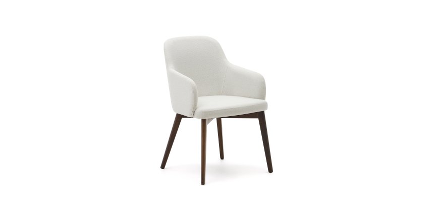 Chaise Nelida en tissu chenille beige et bois de hêtre, finition noyer