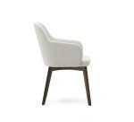 Chaise Nelida en tissu chenille beige et bois de hêtre, finition noyer