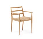Chaise Analy avec accoudoirs en bois de chêne, finition naturelle assise en corde