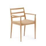 Chaise Analy avec accoudoirs en bois de chêne, finition naturelle assise en corde