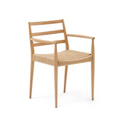 Chaise Analy avec accoudoirs en bois de chêne, finition naturelle assise en corde