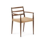 Chaise Analy avec accoudoirs en bois de chêne, finition noyer assise en corde