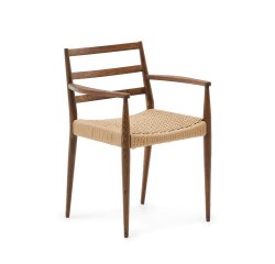 Stoel Analy met armleuningen massief eikenhout walnoten afwerking zitting van touw