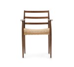 Chaise Analy avec accoudoirs en bois de chêne, finition noyer assise en corde