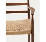 Chaise Analy avec accoudoirs en bois de chêne, finition noyer assise en corde