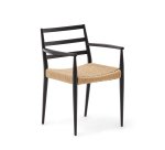 Chaise Analy avec accoudoirs en bois de chêne, finition noire assise en corde