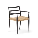 Chaise Analy avec accoudoirs en bois de chêne, finition noire assise en corde