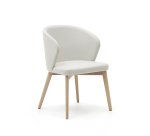 Chaise Darice en tissu chenille beige et bois de hêtre, finition naturelle FSC 100 %