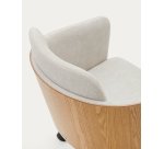 Chaise de bureau Madai en chenille beige et placage en frêne finition naturelle