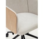 Chaise de bureau Madai en chenille beige et placage en frêne finition naturelle