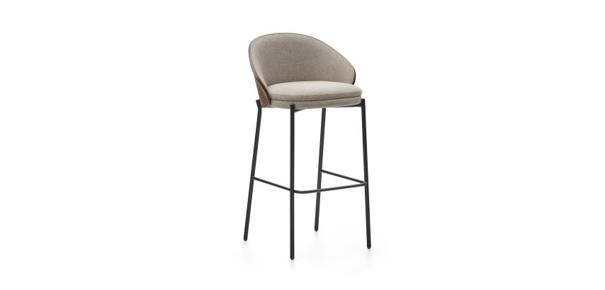 Tabouret Eamy marron clair placage de frêne finition wengué et métal noir hauteur 77 cm