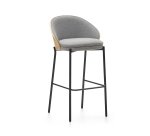 Taburete Eamy gris claro chapado en fresno con acabado natural y metal negro altura 77 cm