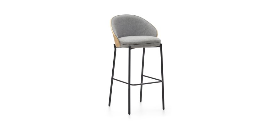 Tabouret Eamy gris clair placage de frêne naturel et métal noir hauteur 75 cm