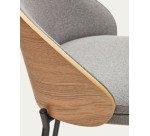 Taburete Eamy gris claro chapado en fresno con acabado natural y metal negro altura 77 cm