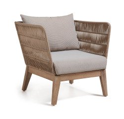 Belleny armstoel in beige koord en massief acaciahout